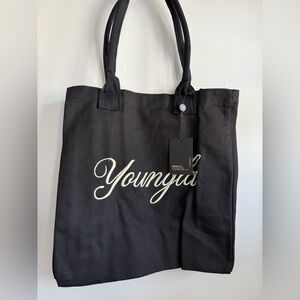 YoungLA Black Embroidered Tote Bag, NWT